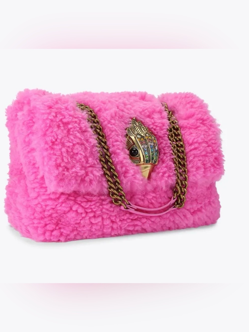 Kurt Geiger MACRO KENSINGTON BAG Pink Faux Shearling, Large!! NWT! - Picture 16 of 16